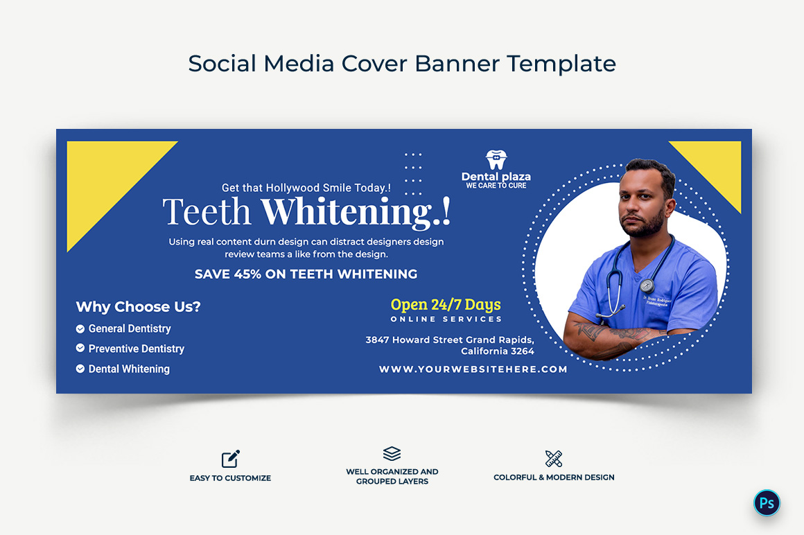 Dental Care Facebook Cover Banner Design Template-02