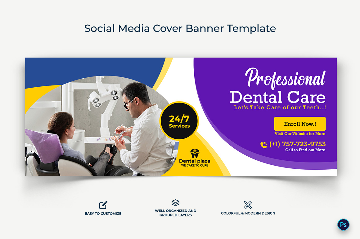 Dental Care Facebook Cover Banner Design Template-04