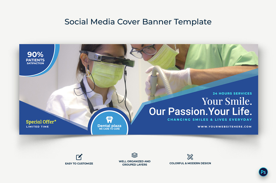 Dental Care Facebook Cover Banner Design Template-07