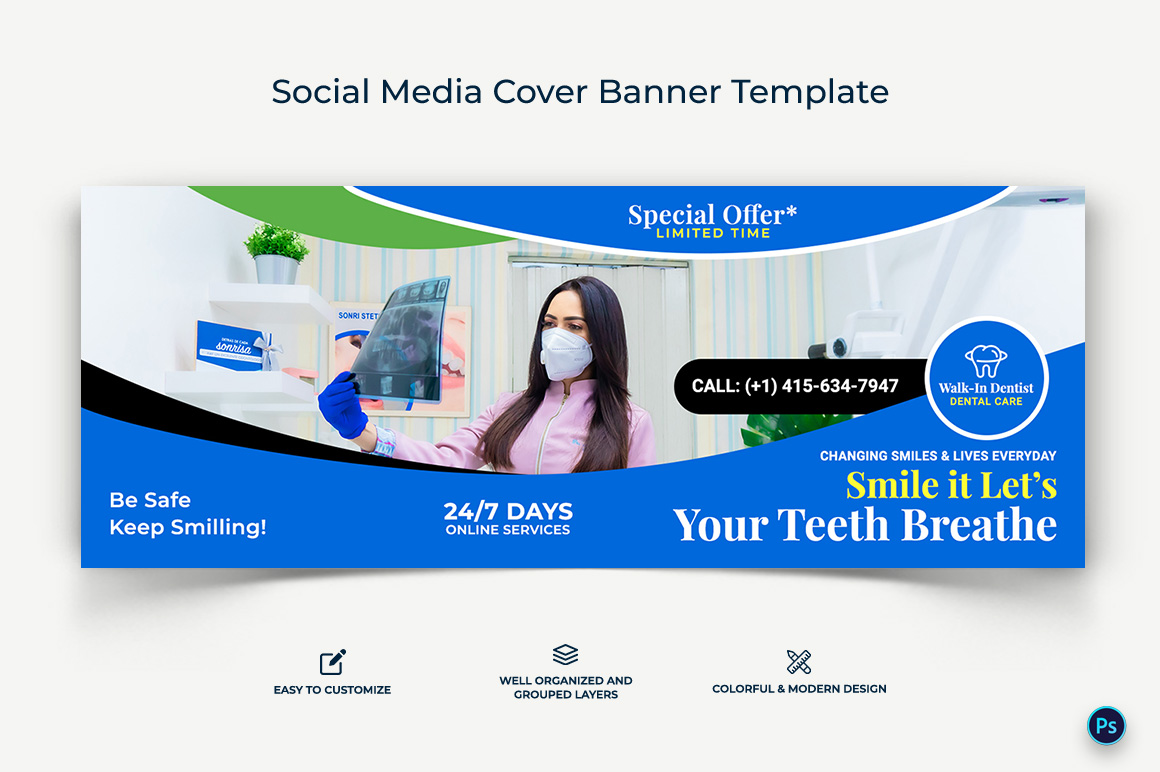 Dental Care Facebook Cover Banner Design Template-11