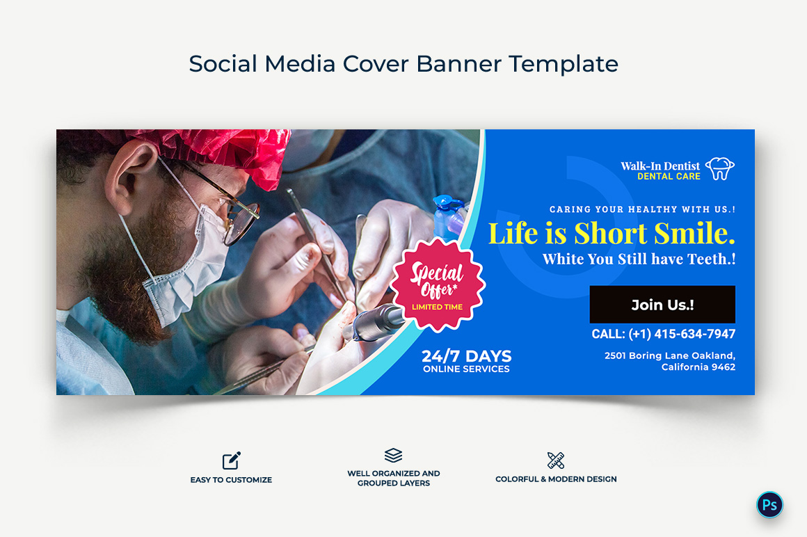 Dental Care Facebook Cover Banner Design Template-12