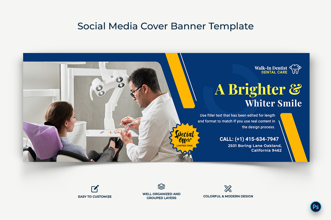 Dental Care Facebook Cover Banner Design Template-13