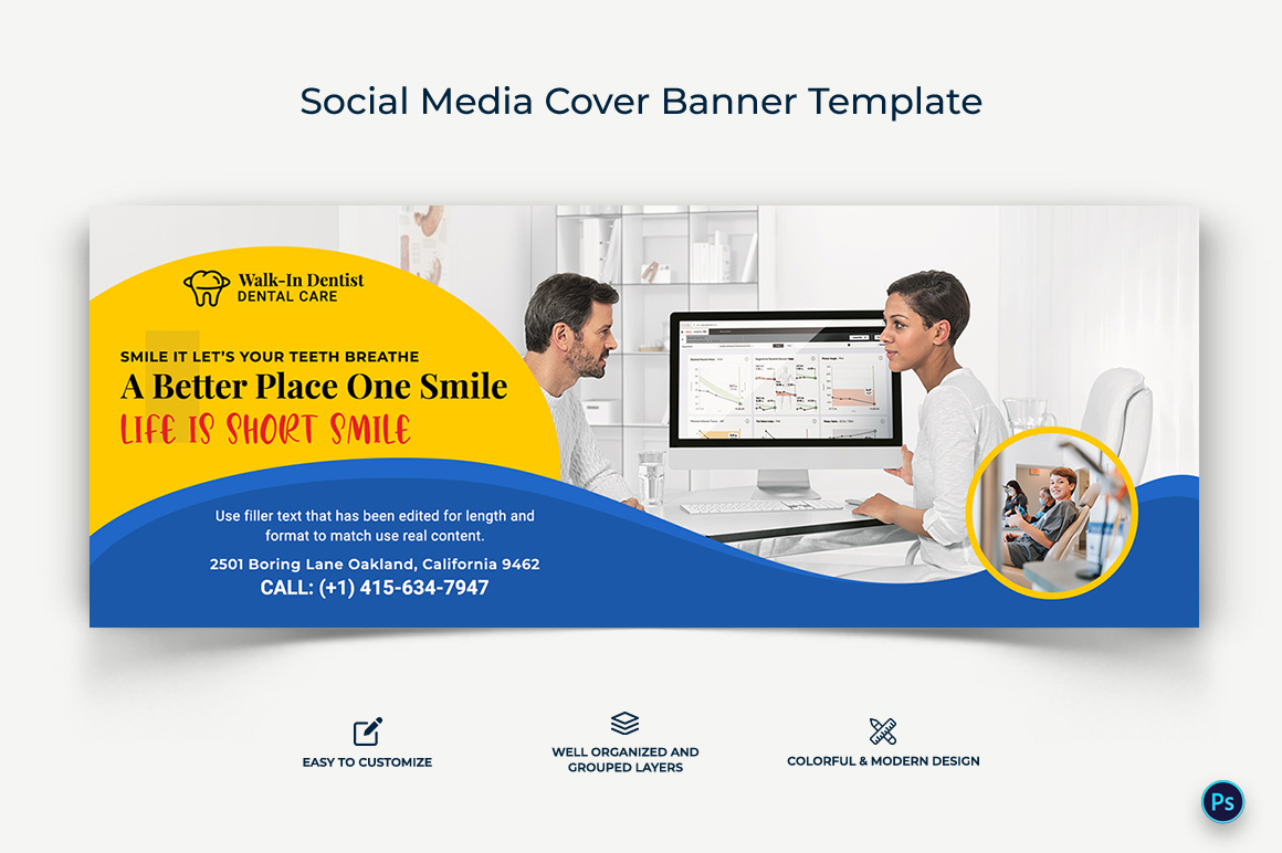 Dental Care Facebook Cover Banner Design Template-14