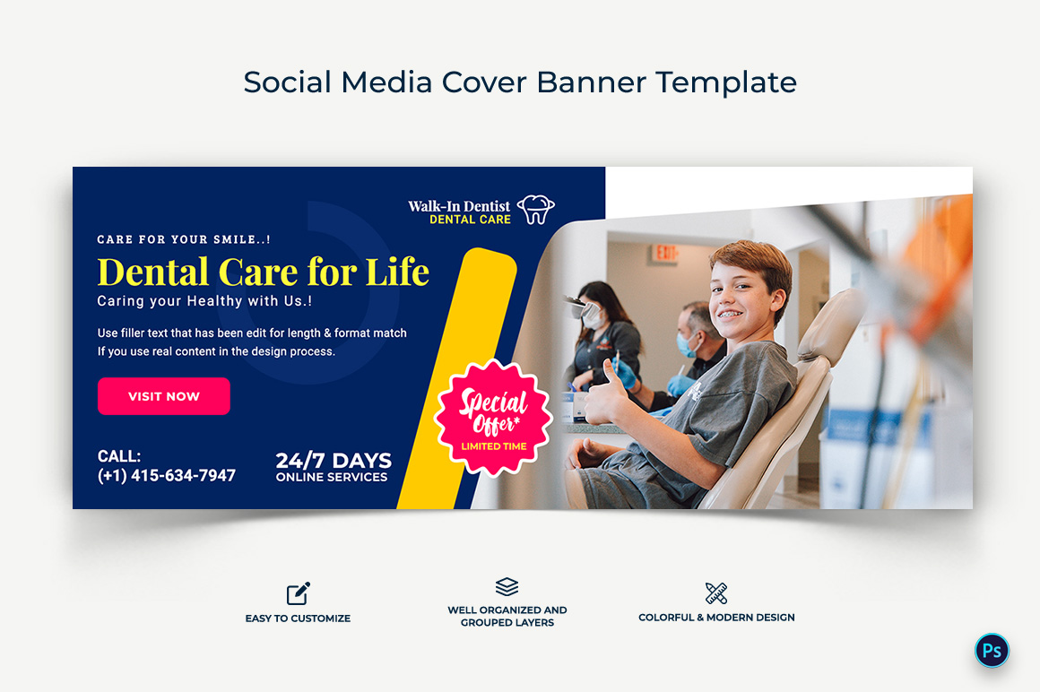 Dental Care Facebook Cover Banner Design Template-15