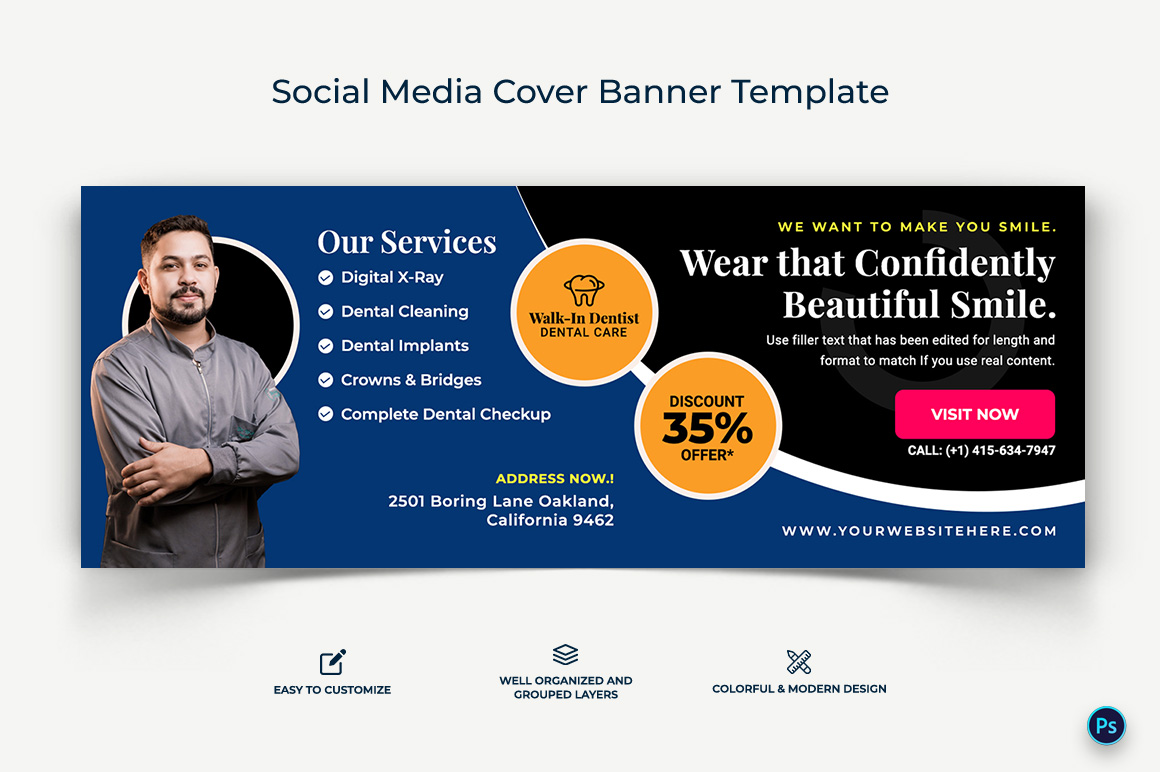 Dental Care Facebook Cover Banner Design Template-17