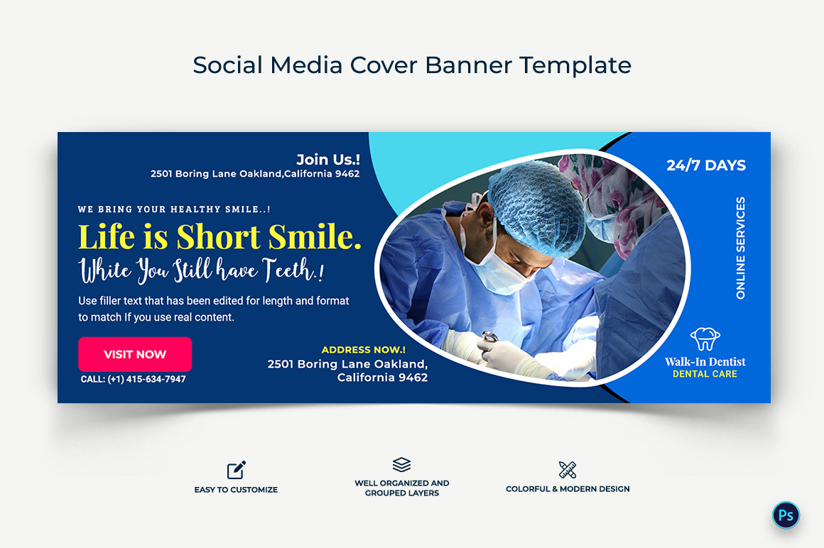 Dental Care Facebook Cover Banner Design Template-18