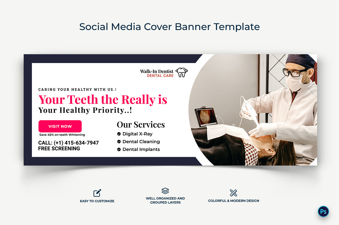 Dental Care Facebook Cover Banner Design Template-20