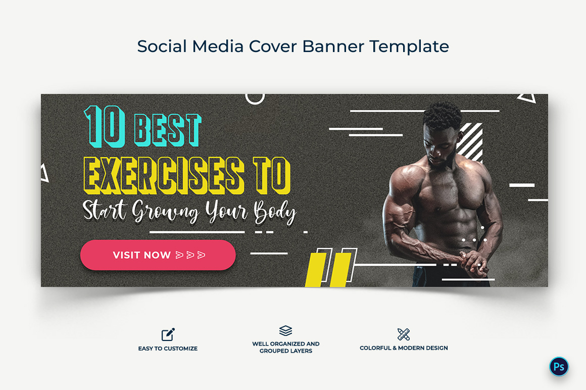 Fitness Facebook Cover Banner Design Template-03