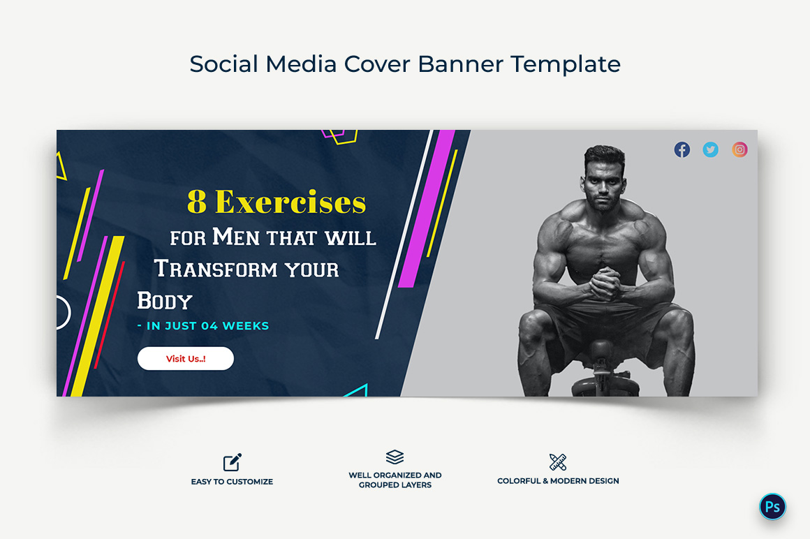 Fitness Facebook Cover Banner Design Template-06