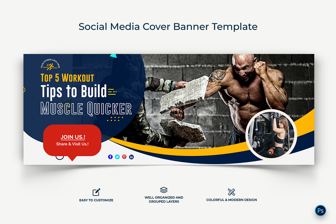 Fitness Facebook Cover Banner Design Template-07