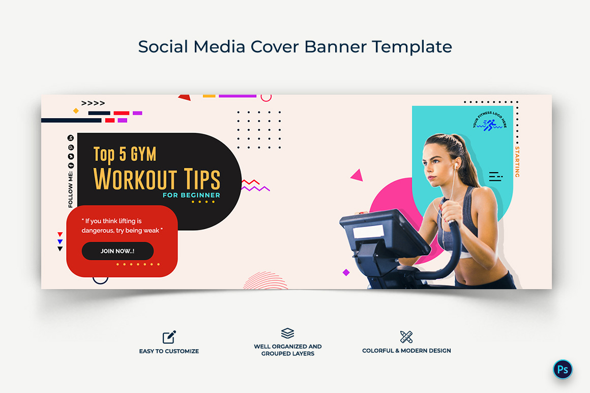 Fitness Facebook Cover Banner Design Template-08