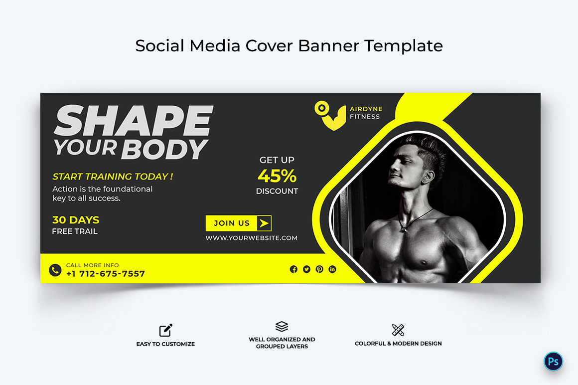 Fitness Facebook Cover Banner Design Template-21