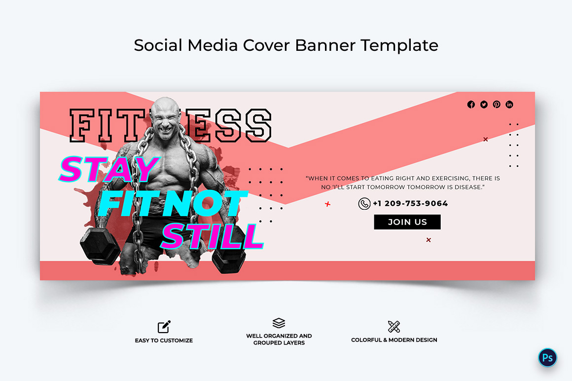 Fitness Facebook Cover Banner Design Template-25