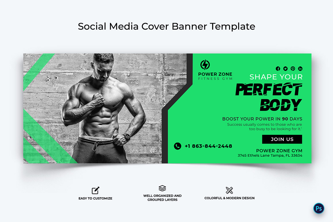 Fitness Facebook Cover Banner Design Template-27