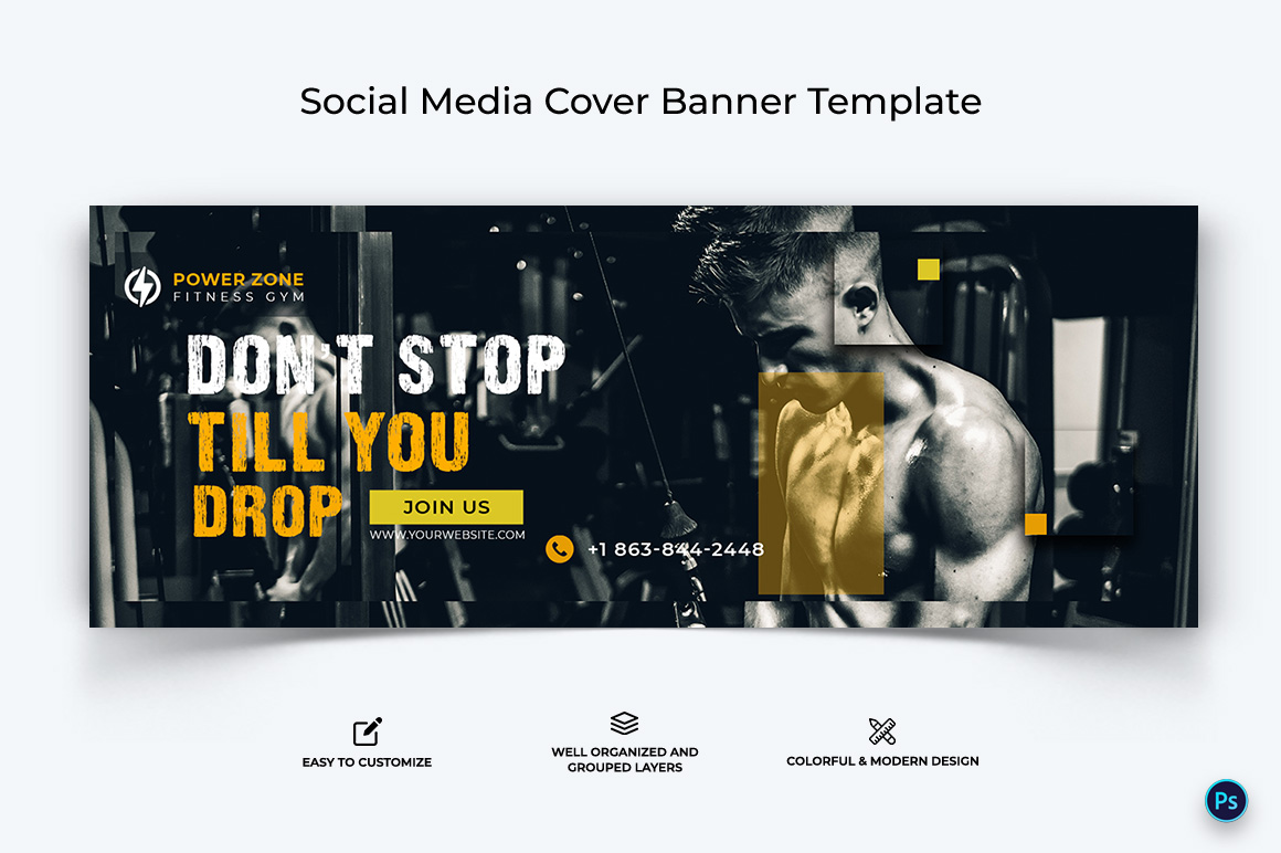 Fitness Facebook Cover Banner Design Template-31