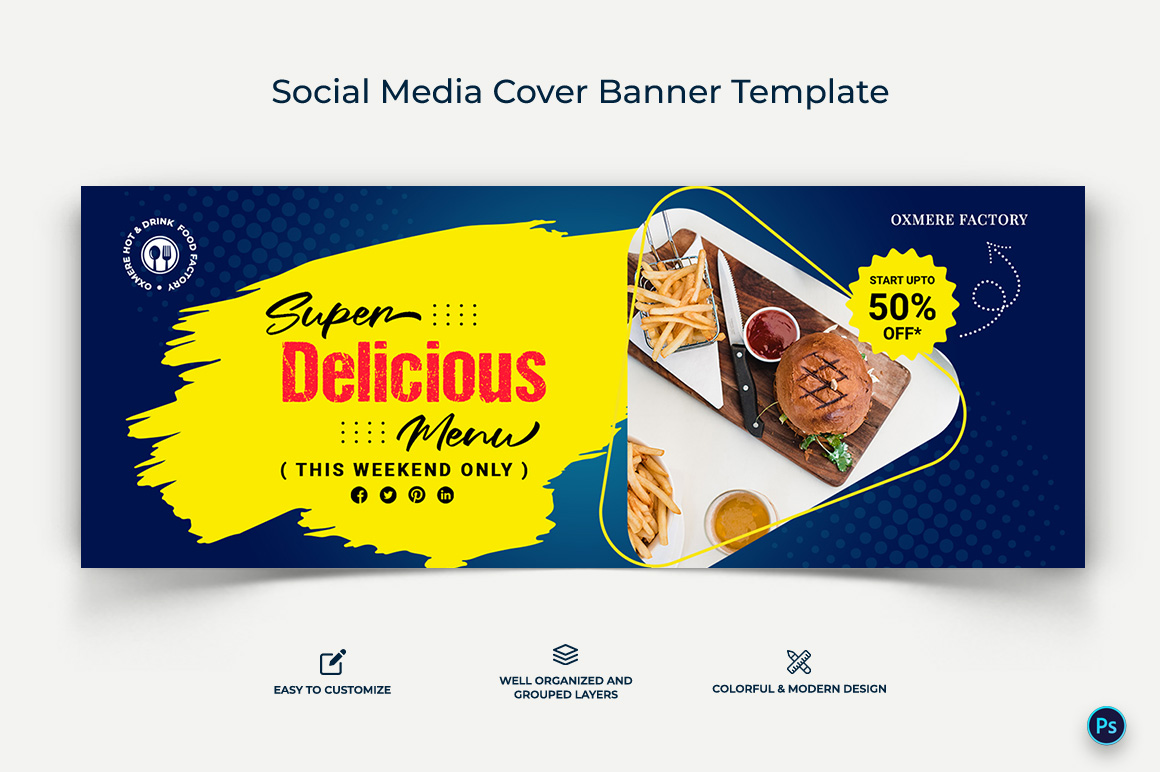 Food and Restaurant Facebook Cover Banner Design Template-07