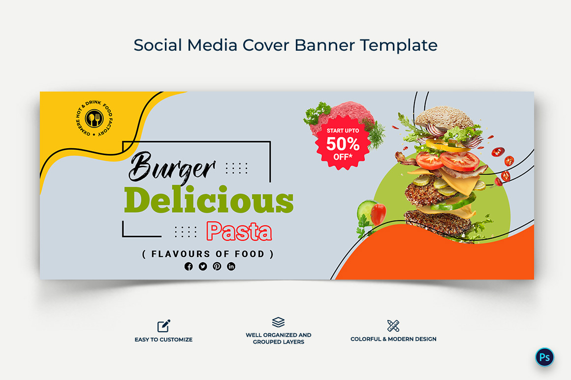 Food and Restaurant Facebook Cover Banner Design Template-11