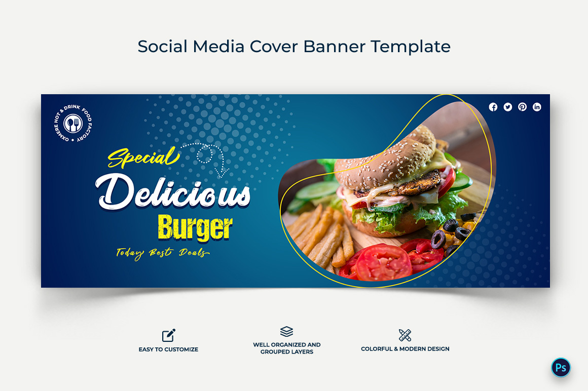 Food and Restaurant Facebook Cover Banner Design Template-12