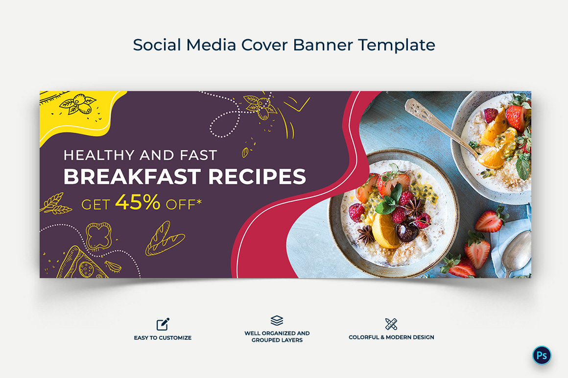 Food and Restaurant Facebook Cover Banner Design Template-17