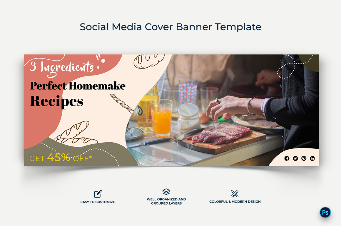 Food and Restaurant Facebook Cover Banner Design Template-26