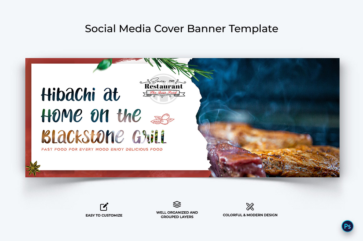 Food and Restaurant Facebook Cover Banner Design Template-27