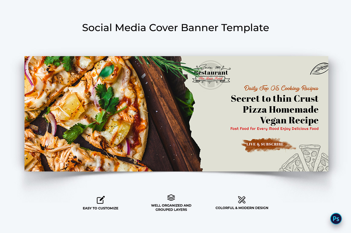 Food and Restaurant Facebook Cover Banner Design Template-28