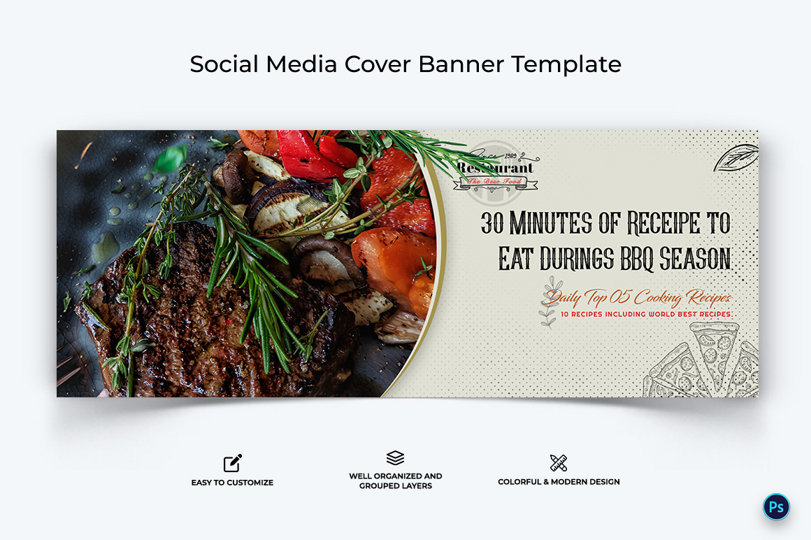 Food and Restaurant Facebook Cover Banner Design Template-30