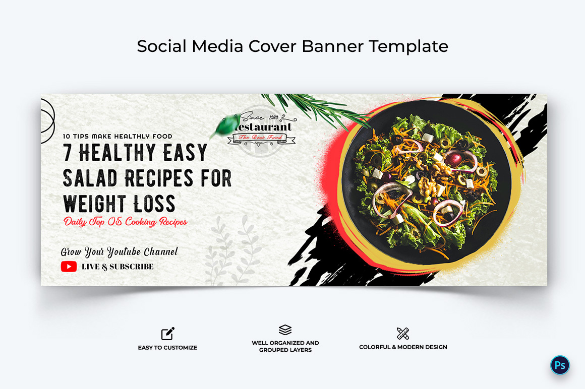 Food and Restaurant Facebook Cover Banner Design Template-31