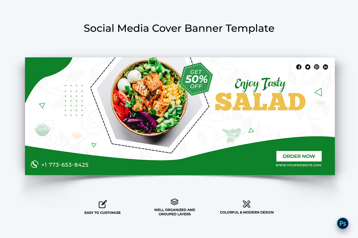 Food and Restaurant Facebook Cover Banner Design Template-32