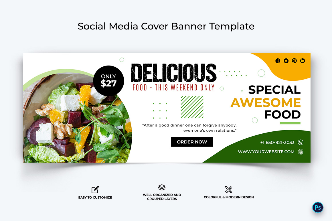 Food and Restaurant Facebook Cover Banner Design Template-33