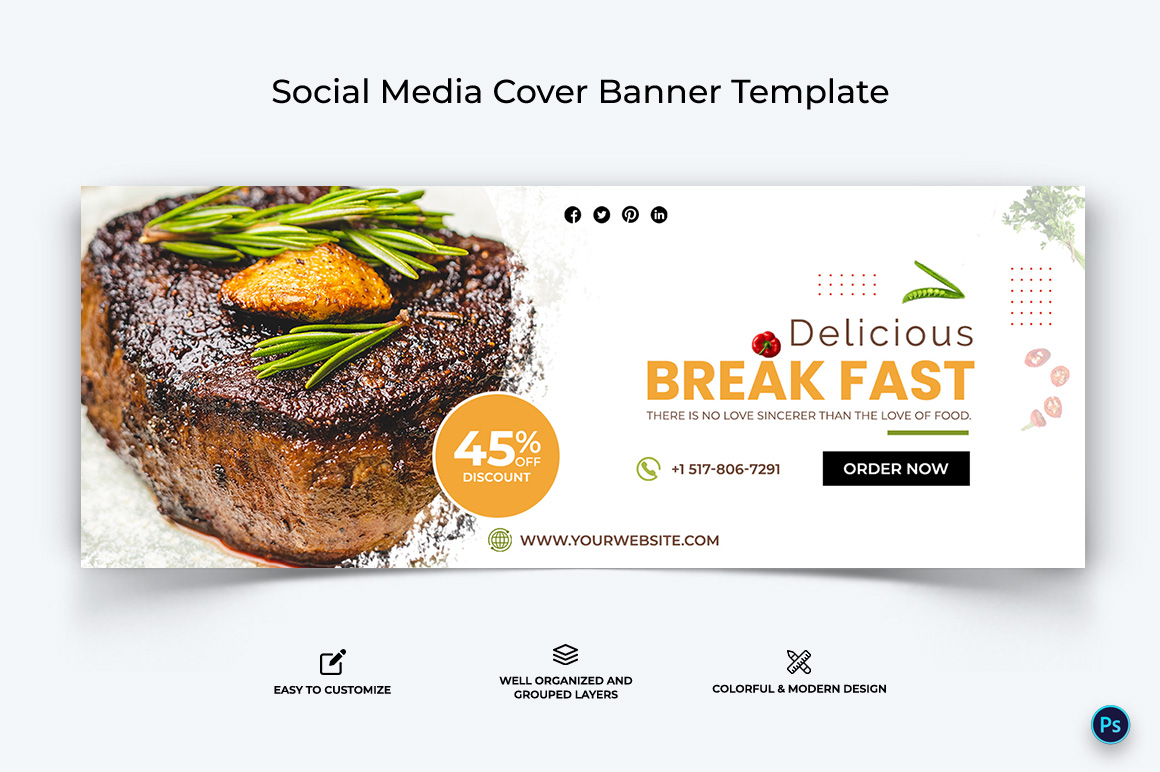 Food and Restaurant Facebook Cover Banner Design Template-35