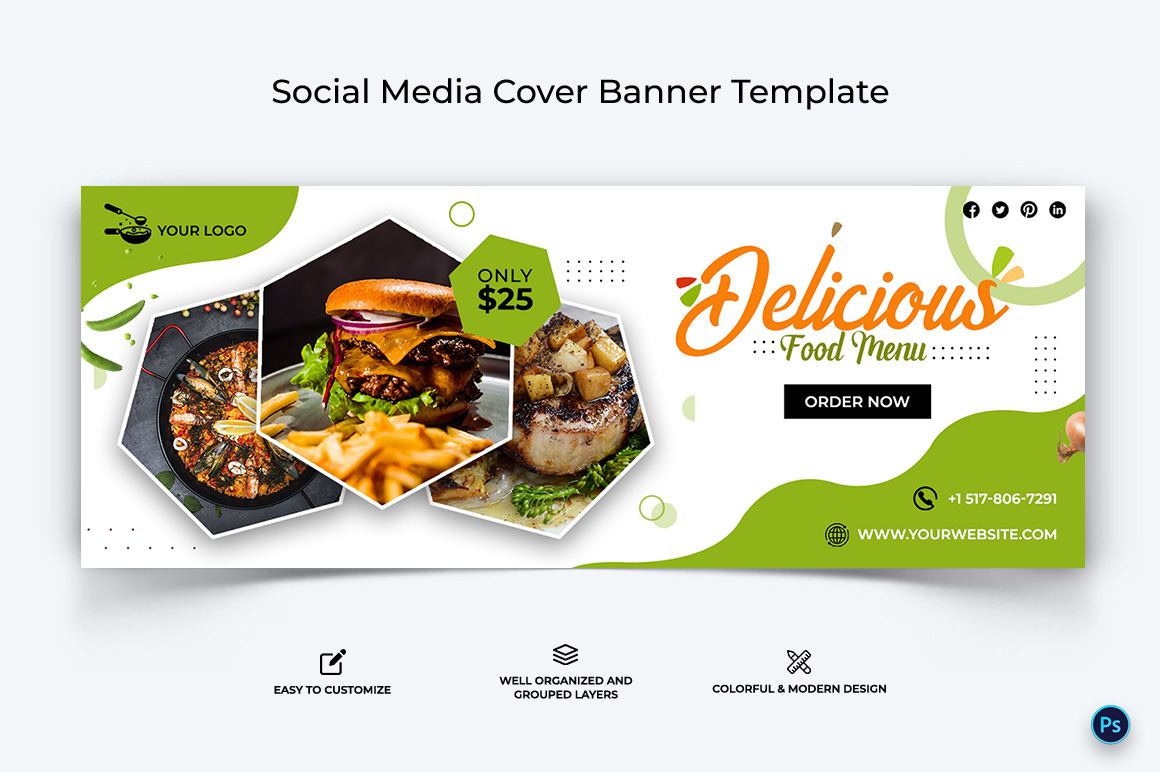 Food and Restaurant Facebook Cover Banner Design Template-36