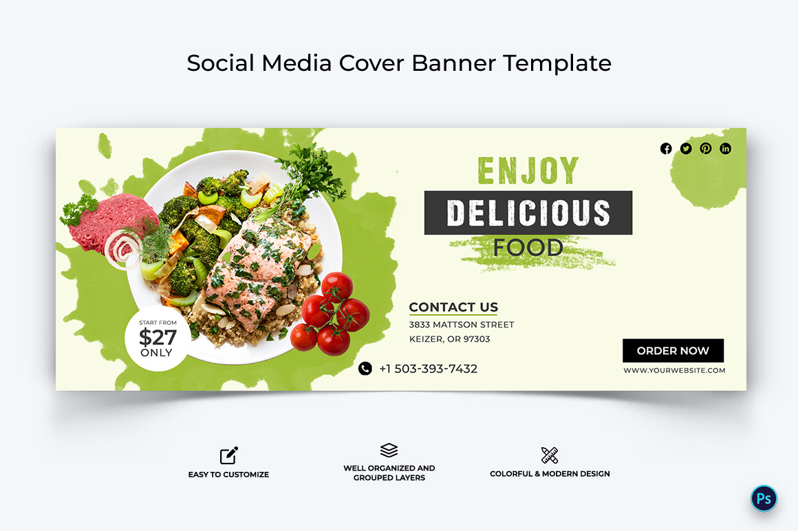 Food and Restaurant Facebook Cover Banner Design Template-37