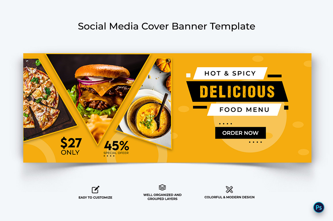 Food and Restaurant Facebook Cover Banner Design Template-38