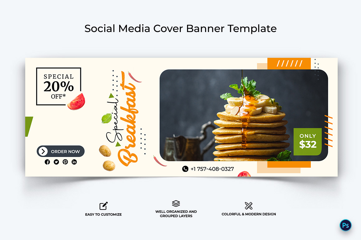 Food and Restaurant Facebook Cover Banner Design Template-40