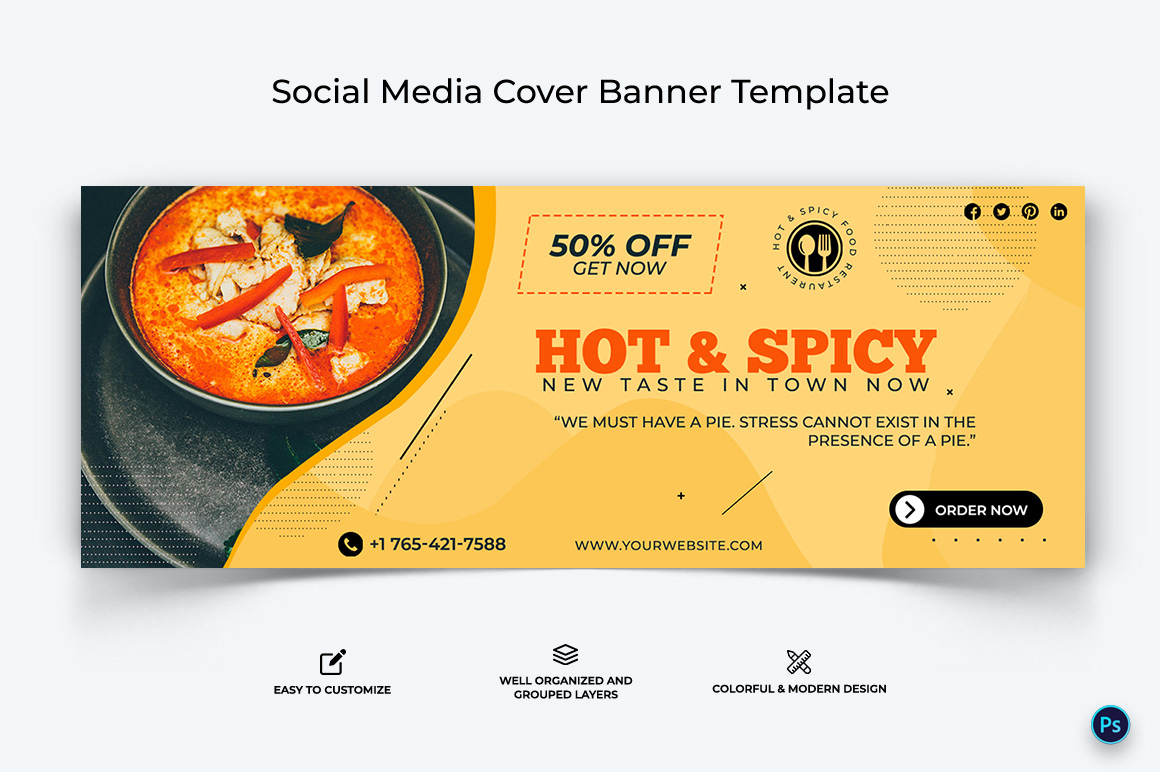 Food and Restaurant Facebook Cover Banner Design Template-41