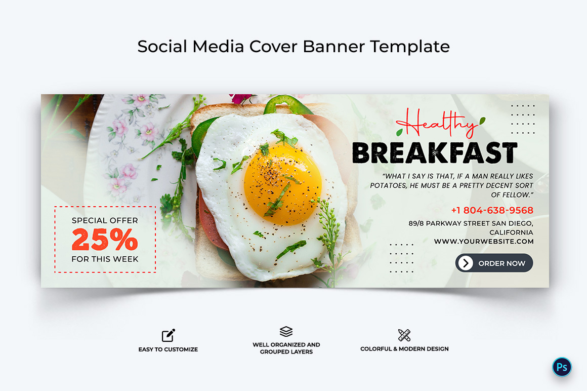 Food and Restaurant Facebook Cover Banner Design Template-42