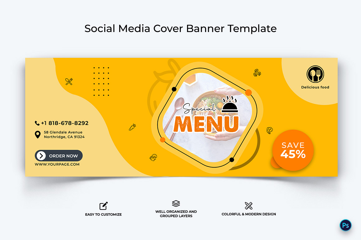 Food and Restaurant Facebook Cover Banner Design Template-43