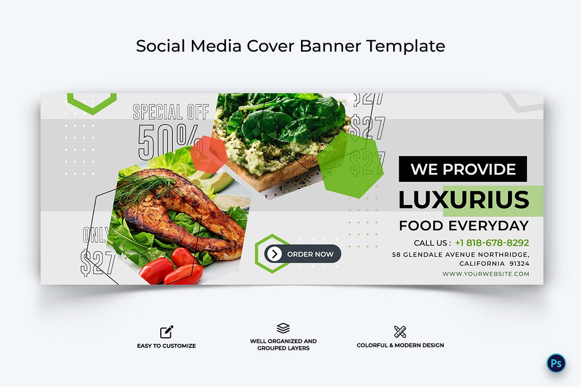 Food and Restaurant Facebook Cover Banner Design Template-44