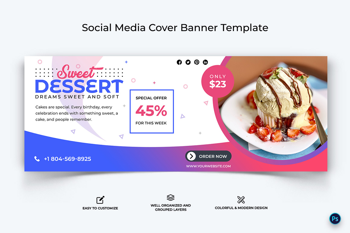 Food and Restaurant Facebook Cover Banner Design Template-45