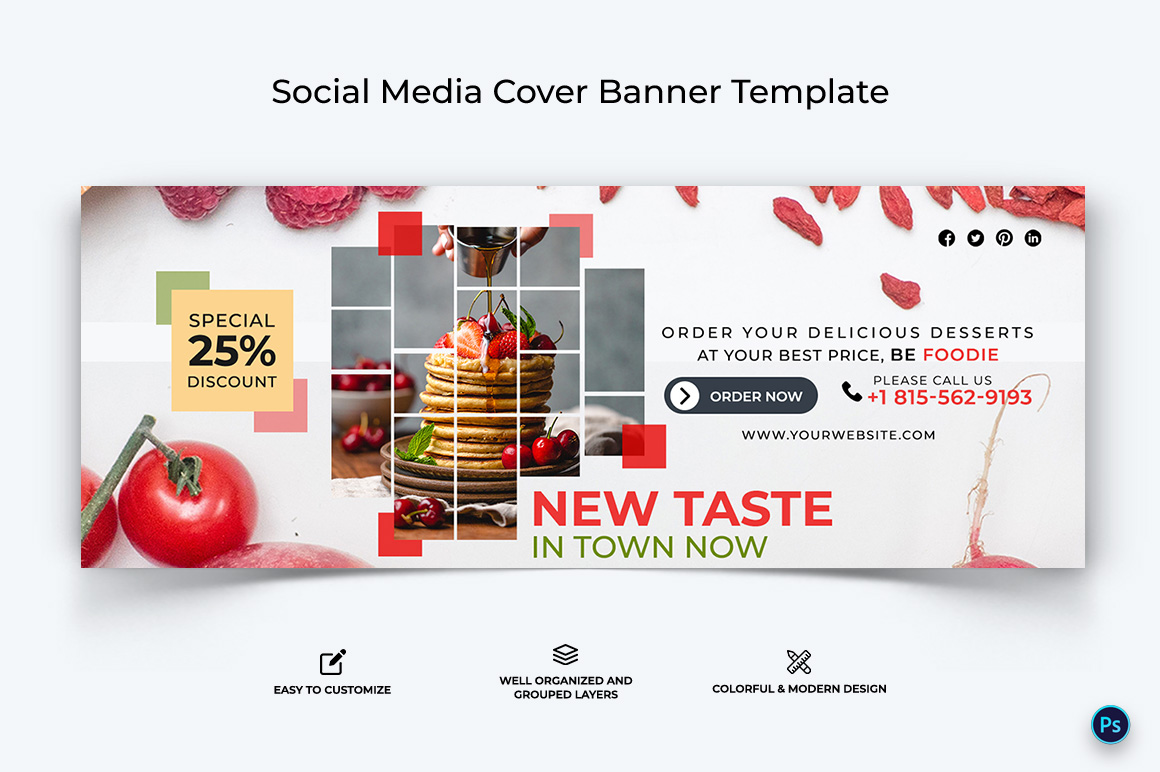 Food and Restaurant Facebook Cover Banner Design Template-47