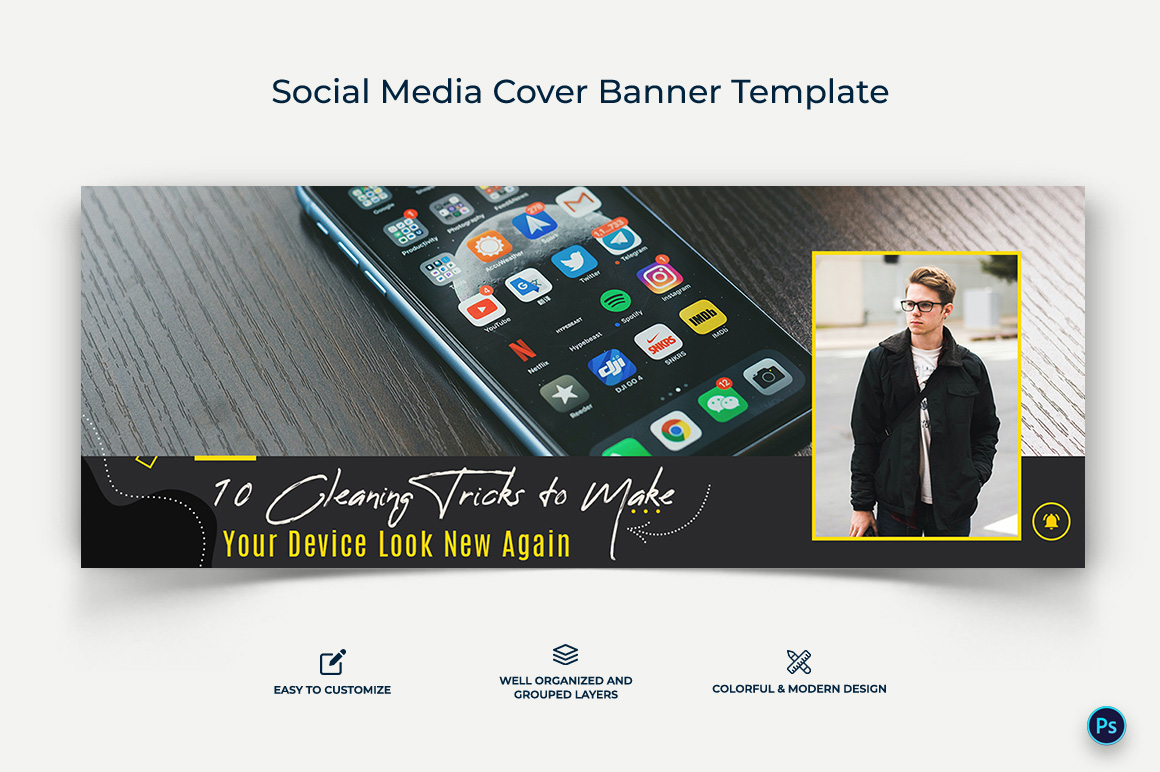 Mobile Tips Facebook Cover Banner Design Template-08