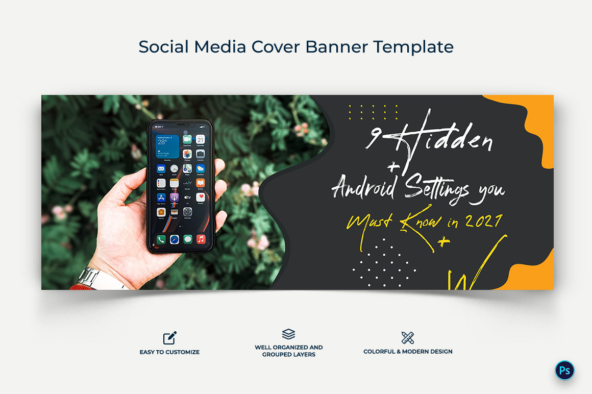 Mobile Tips Facebook Cover Banner Design Template-14