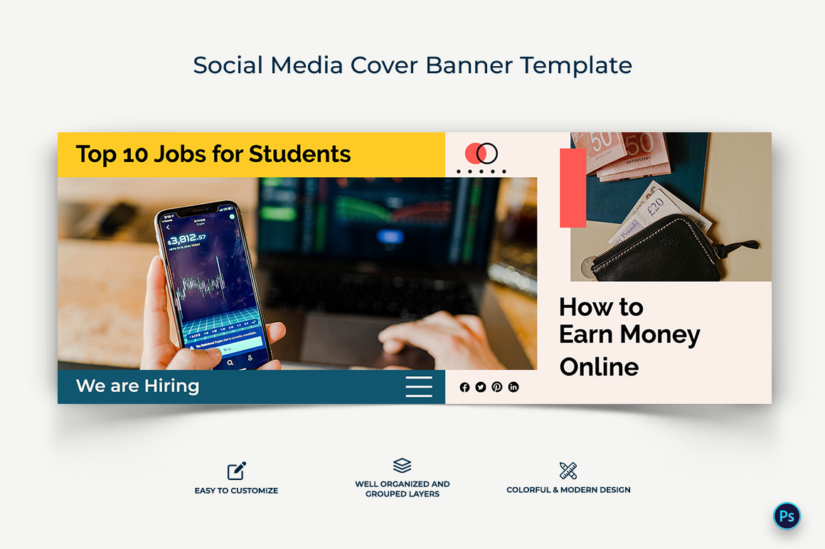 Online Money Earnings Facebook Cover Banner Design Template-01