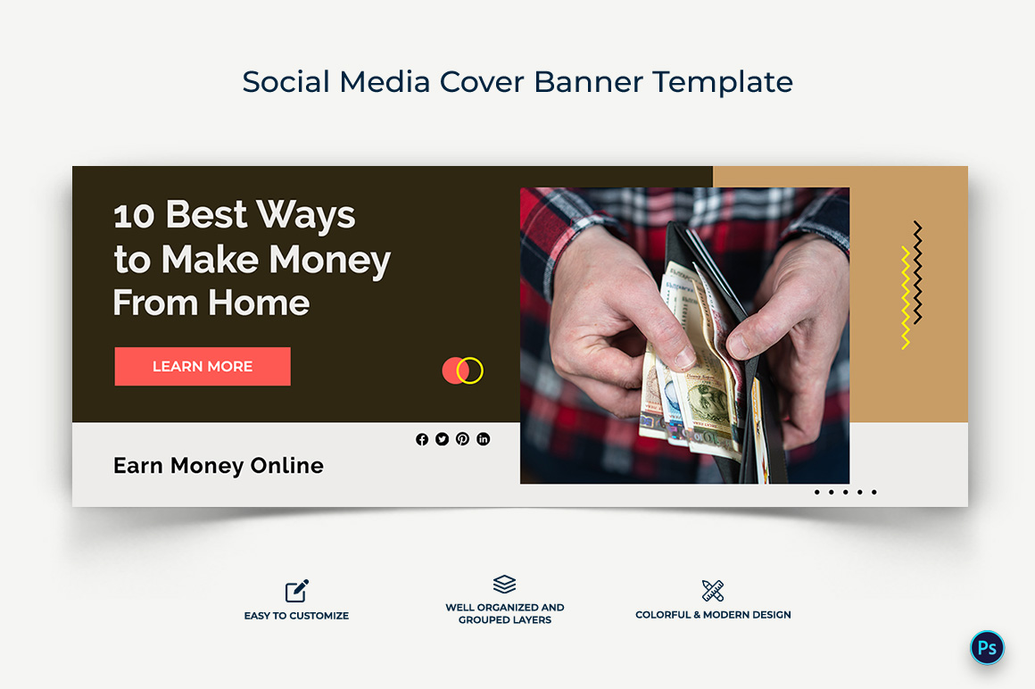 Online Money Earnings Facebook Cover Banner Design Template-02