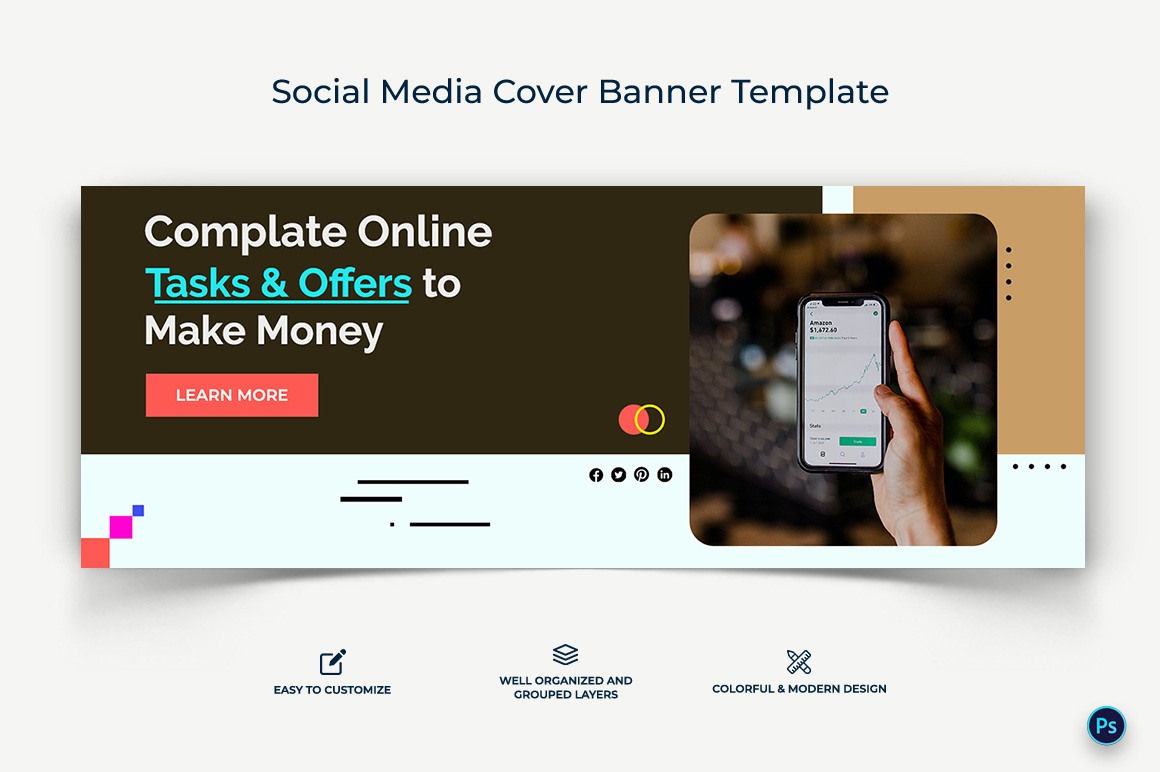 Online Money Earnings Facebook Cover Banner Design Template-03