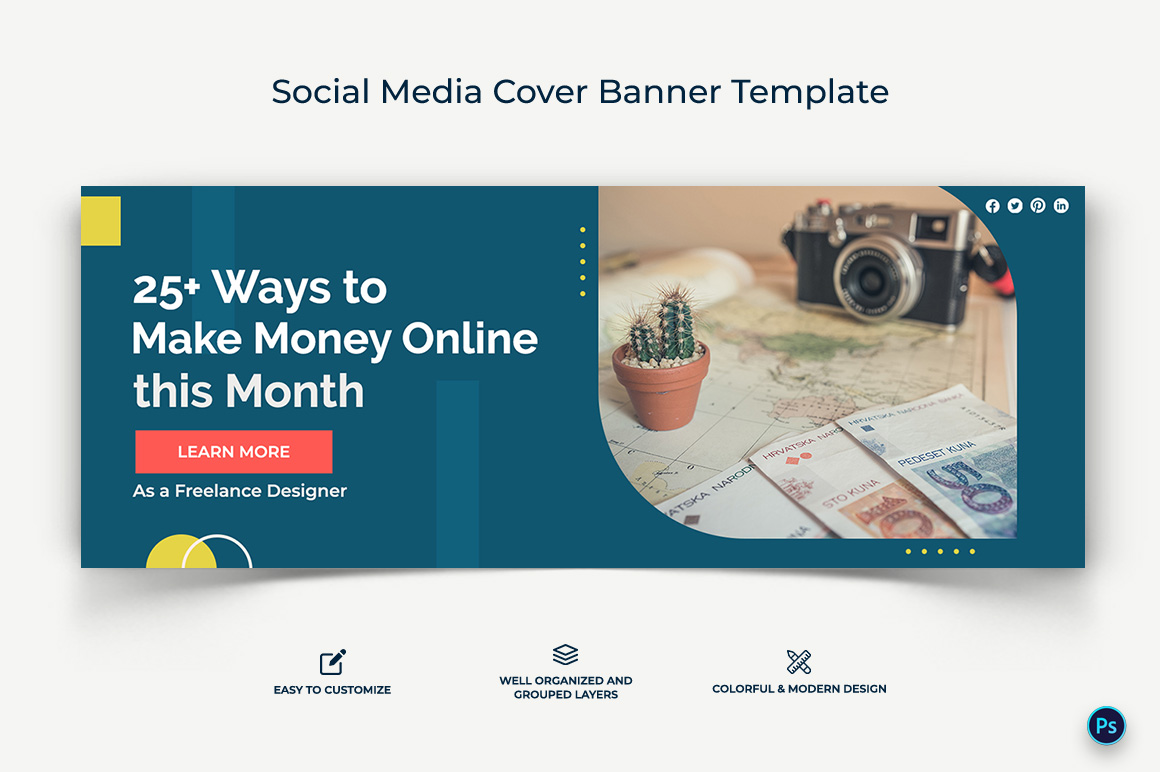 Online Money Earnings Facebook Cover Banner Design Template-04