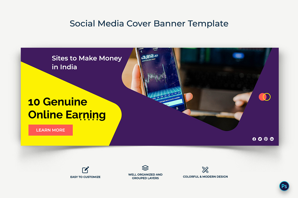 Online Money Earnings Facebook Cover Banner Design Template-09