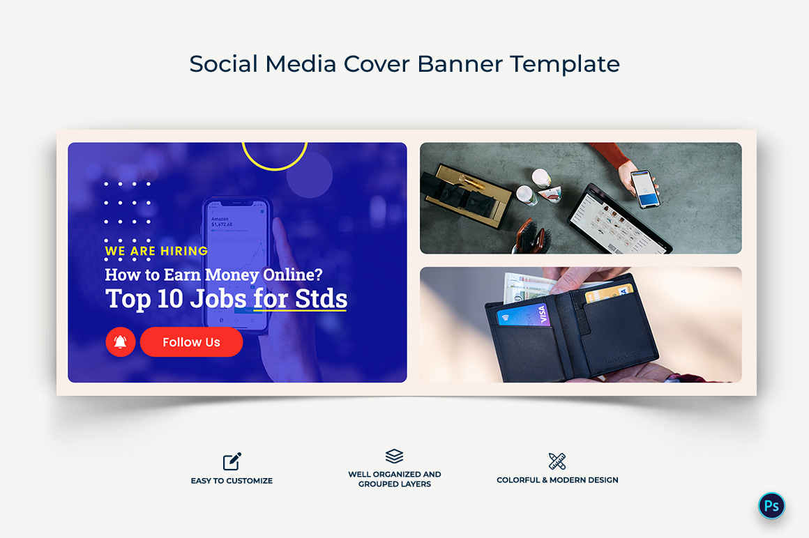 Online Money Earnings Facebook Cover Banner Design Template-13