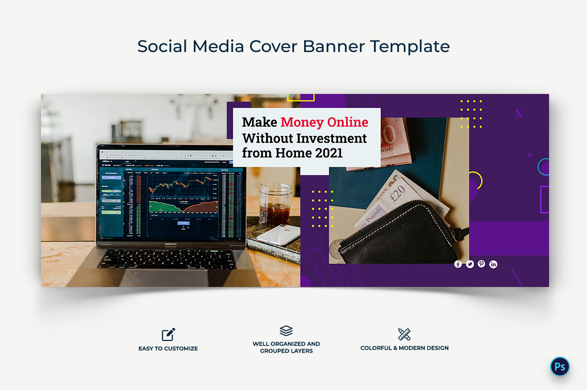 Online Money Earnings Facebook Cover Banner Design Template-19